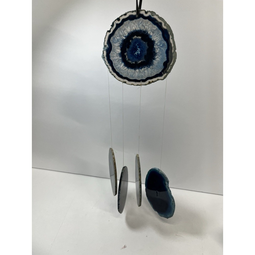 Agate Geode Slice Wind Chime Deep Ocean Blue Natural Stone Polished